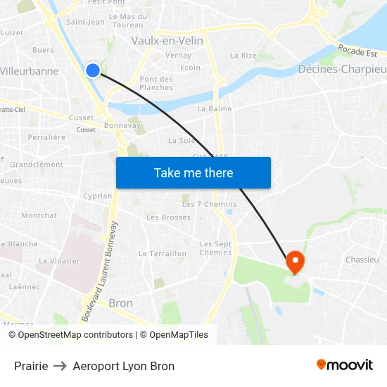 Prairie to Aeroport Lyon Bron map
