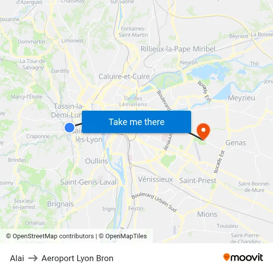 Alai to Aeroport Lyon Bron map