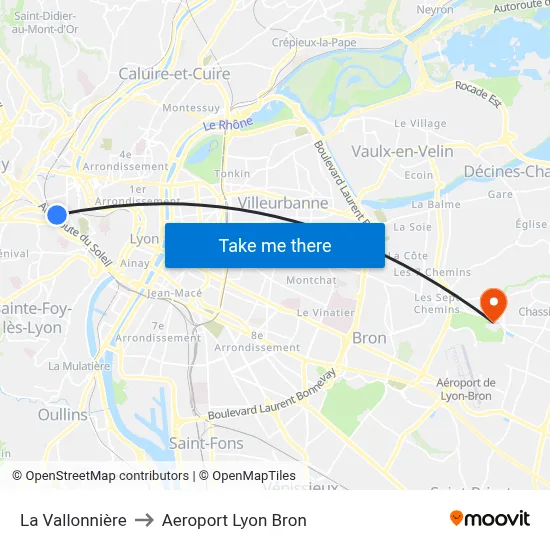 La Vallonnière to Aeroport Lyon Bron map