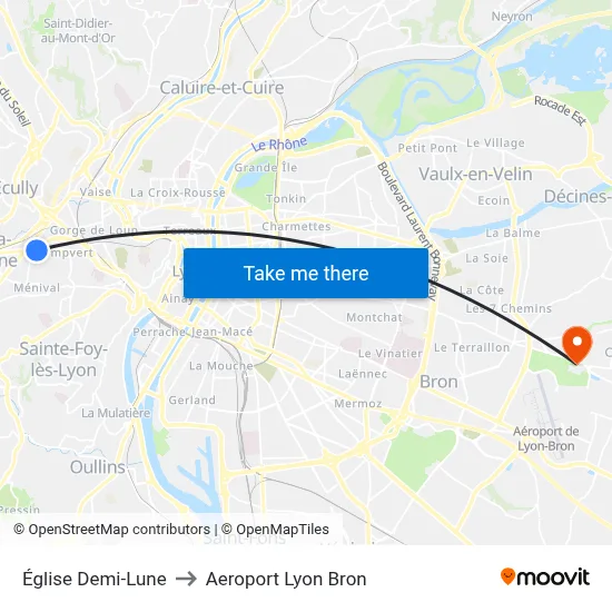 Église Demi-Lune to Aeroport Lyon Bron map