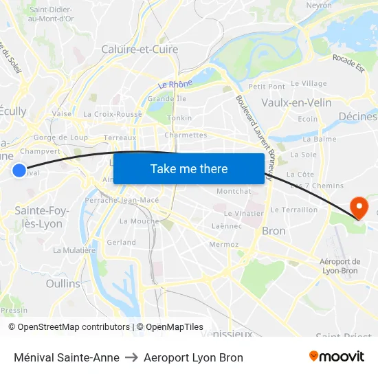 Ménival Sainte-Anne to Aeroport Lyon Bron map
