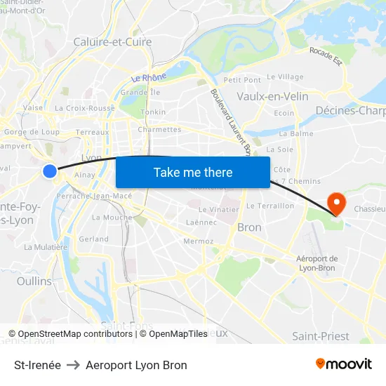 St-Irenée to Aeroport Lyon Bron map
