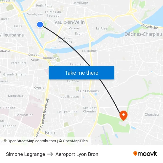 Simone Lagrange to Aeroport Lyon Bron map