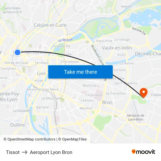 Tissot to Aeroport Lyon Bron map
