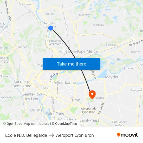 Ecole N.D. Bellegarde to Aeroport Lyon Bron map