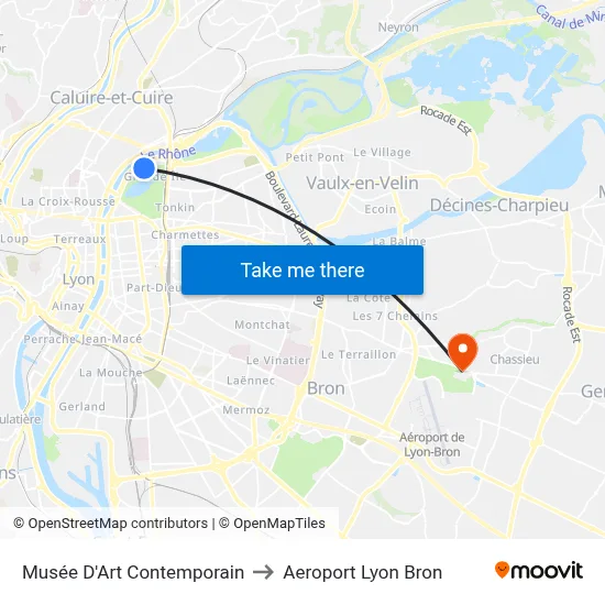 Musée D'Art Contemporain to Aeroport Lyon Bron map