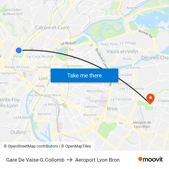 Gare De Vaise-G.Collomb to Aeroport Lyon Bron map