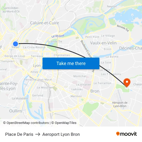 Place De Paris to Aeroport Lyon Bron map