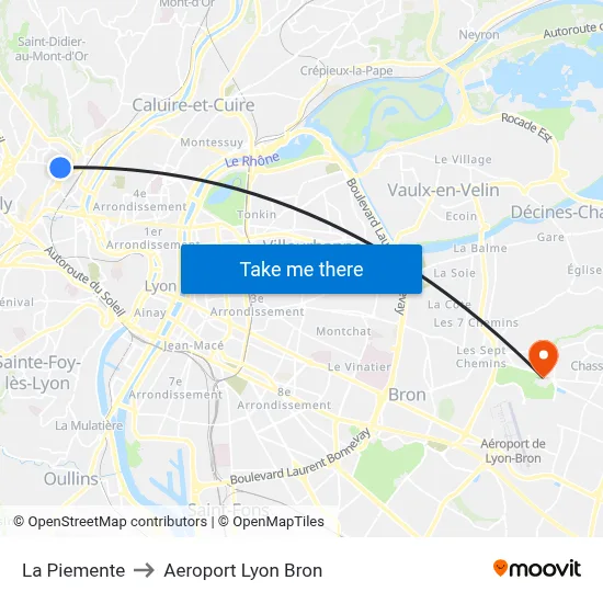 La Piemente to Aeroport Lyon Bron map