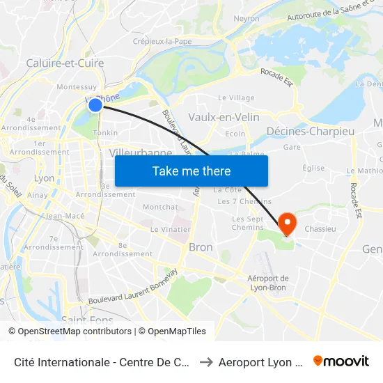 Cité Internationale - Centre De Congrès to Aeroport Lyon Bron map