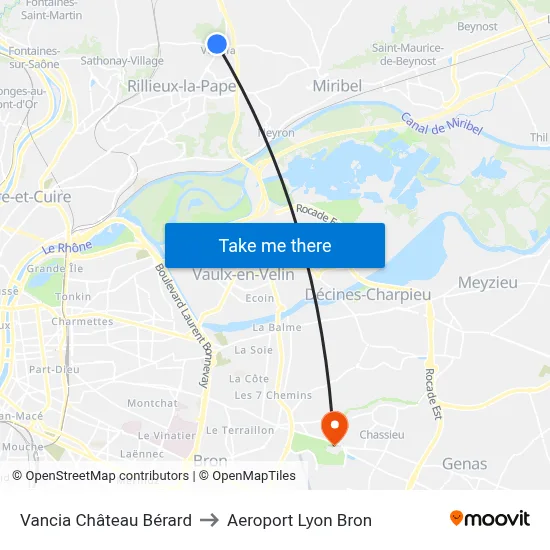 Vancia Château Bérard to Aeroport Lyon Bron map