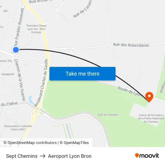 Sept Chemins to Aeroport Lyon Bron map