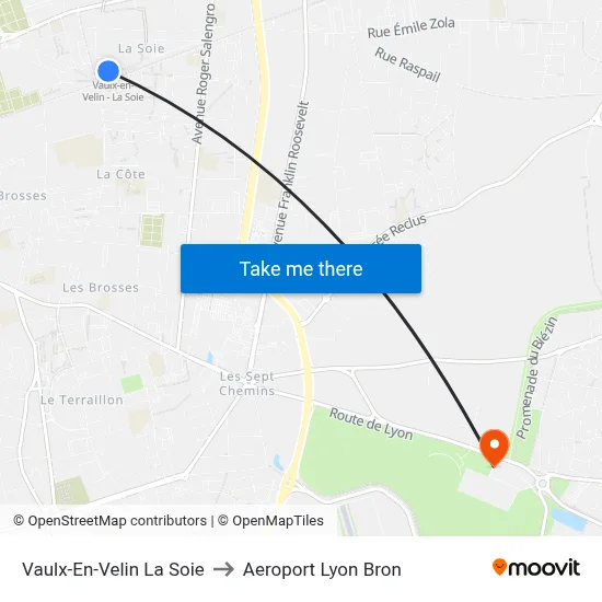Vaulx-En-Velin La Soie to Aeroport Lyon Bron map