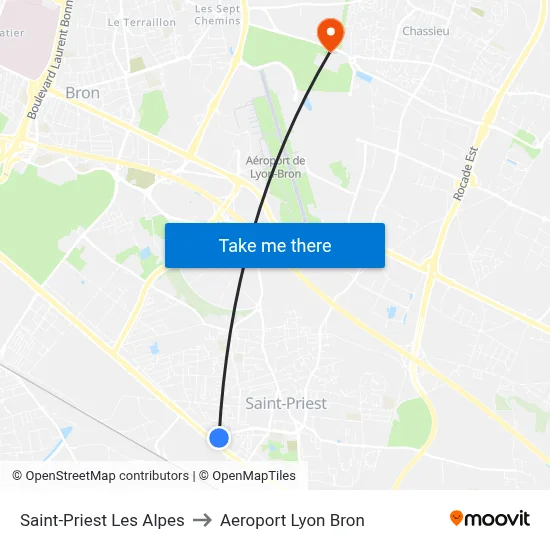 Saint-Priest Les Alpes to Aeroport Lyon Bron map