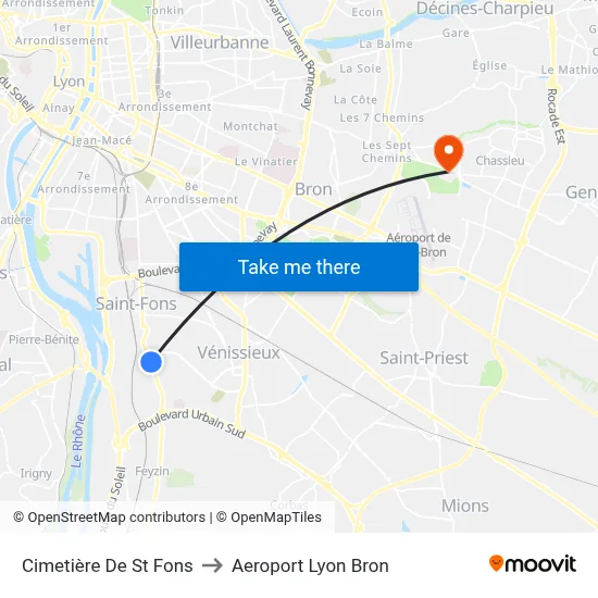 Cimetière De St Fons to Aeroport Lyon Bron map