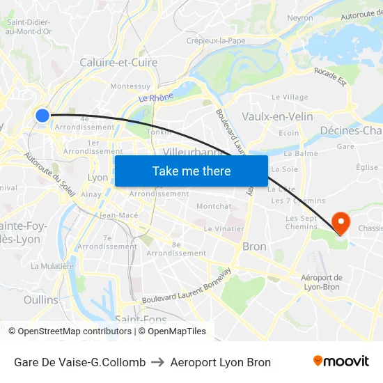 Gare De Vaise-G.Collomb to Aeroport Lyon Bron map