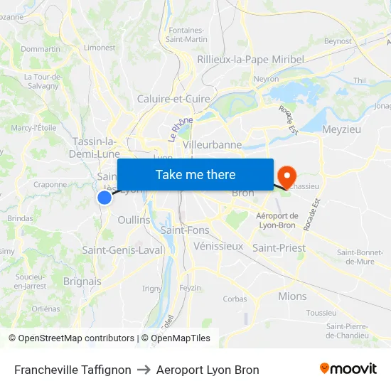 Francheville Taffignon to Aeroport Lyon Bron map