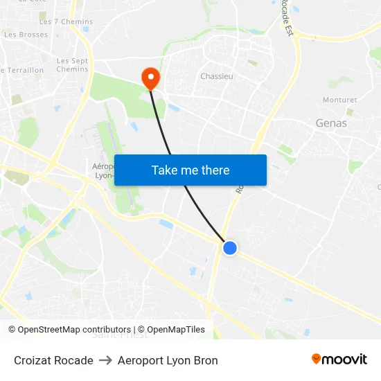 Croizat Rocade to Aeroport Lyon Bron map