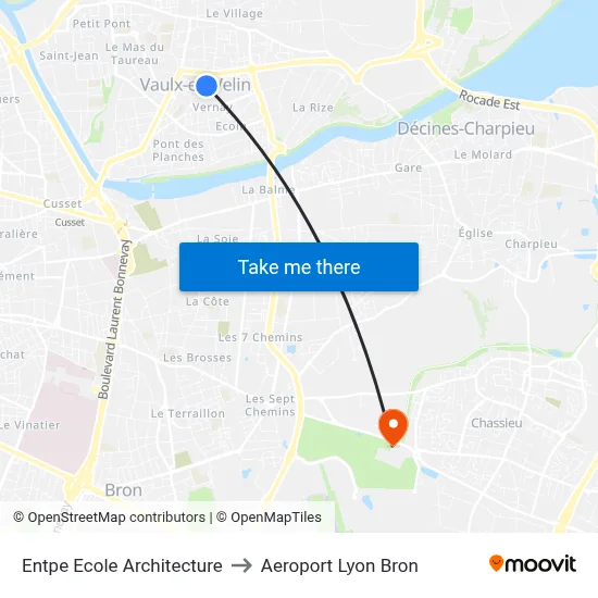 Entpe Ecole Architecture to Aeroport Lyon Bron map