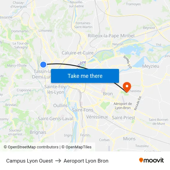 Campus Lyon Ouest to Aeroport Lyon Bron map