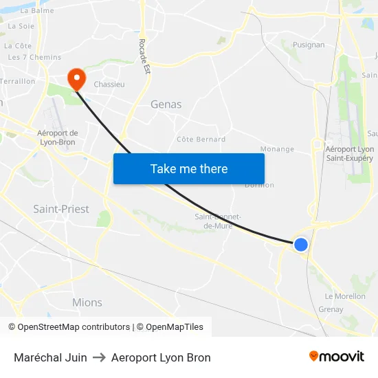 Maréchal Juin to Aeroport Lyon Bron map