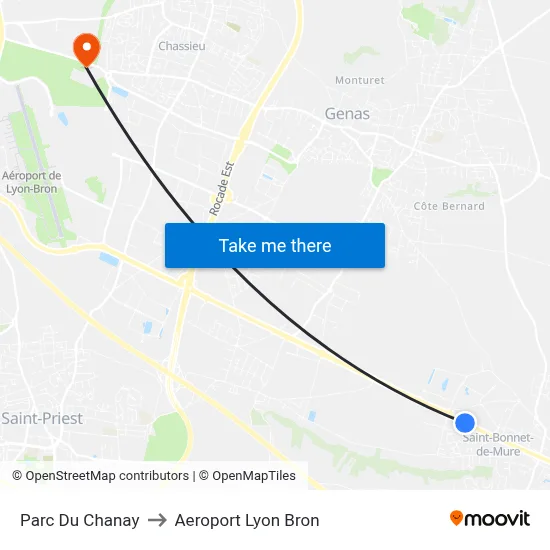 Parc Du Chanay to Aeroport Lyon Bron map