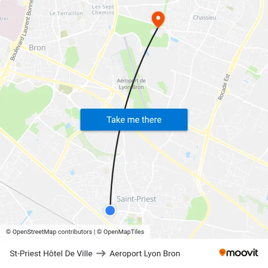 St-Priest Hôtel De Ville to Aeroport Lyon Bron map