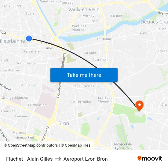 Flachet - Alain Gilles to Aeroport Lyon Bron map