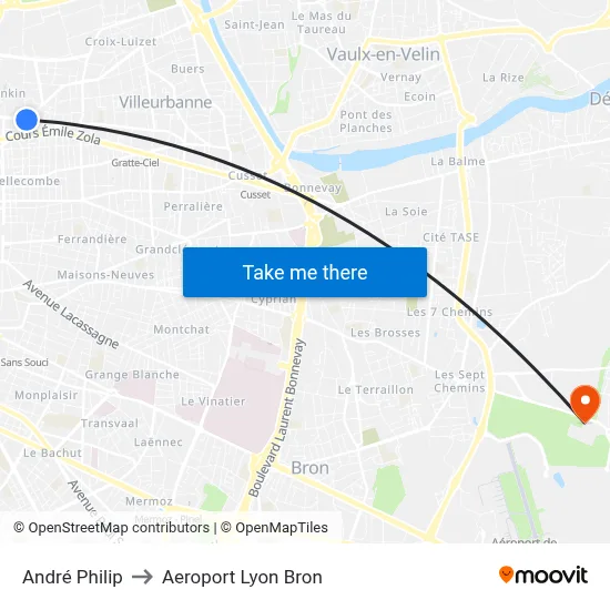 André Philip to Aeroport Lyon Bron map