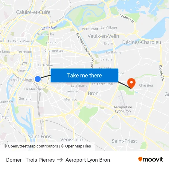 Domer - Trois Pierres to Aeroport Lyon Bron map