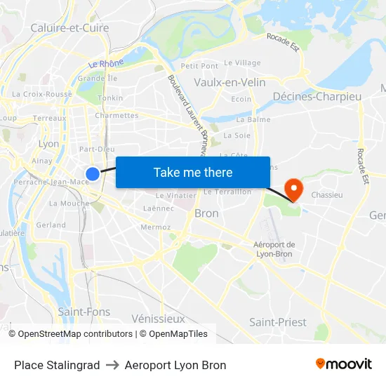 Place Stalingrad to Aeroport Lyon Bron map