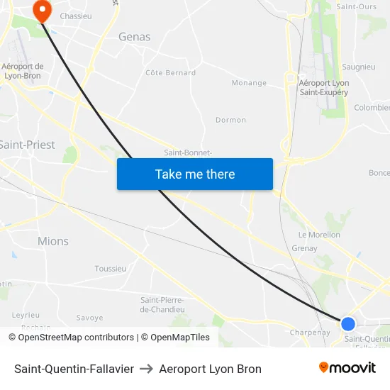 Saint-Quentin-Fallavier to Aeroport Lyon Bron map