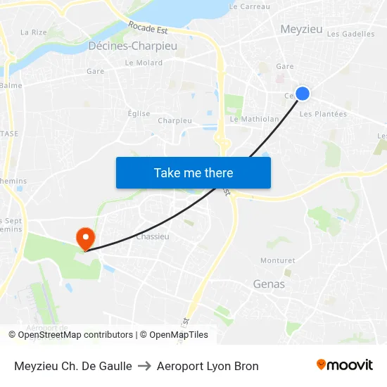 Meyzieu Ch. De Gaulle to Aeroport Lyon Bron map