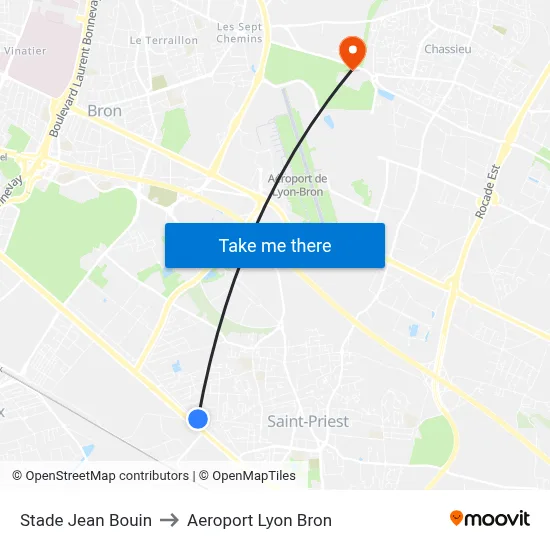 Stade Jean Bouin to Aeroport Lyon Bron map
