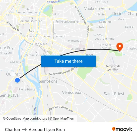 Charton to Aeroport Lyon Bron map