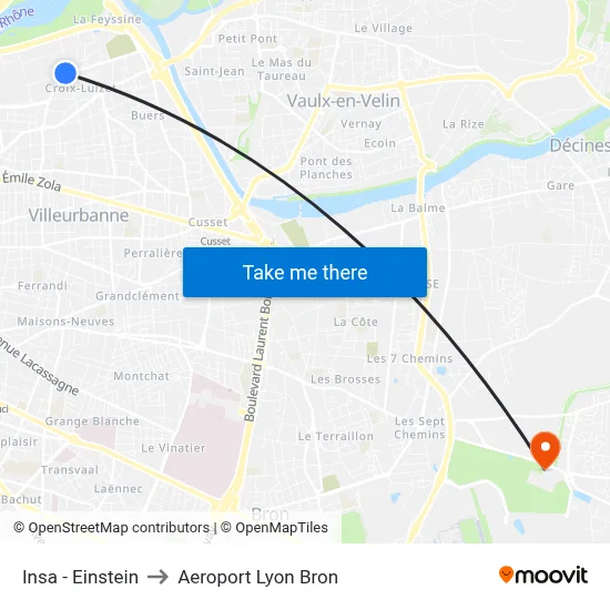 Insa - Einstein to Aeroport Lyon Bron map