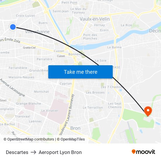 Descartes to Aeroport Lyon Bron map