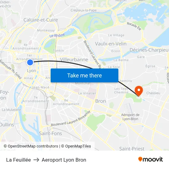 La Feuillée to Aeroport Lyon Bron map
