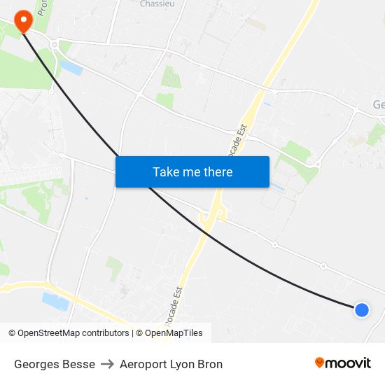 Georges Besse to Aeroport Lyon Bron map