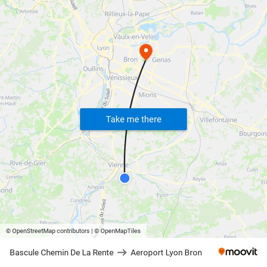 Bascule Chemin De La Rente to Aeroport Lyon Bron map