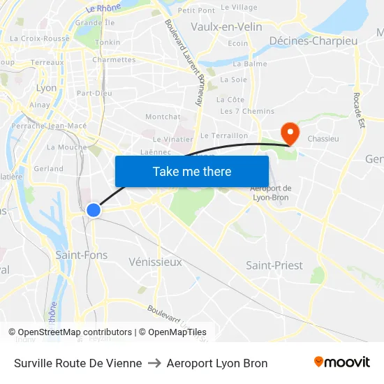 Surville Route De Vienne to Aeroport Lyon Bron map