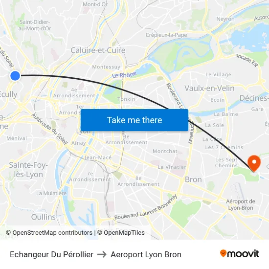 Echangeur Du Pérollier to Aeroport Lyon Bron map