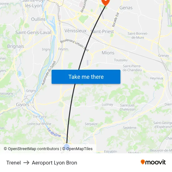 Trenel to Aeroport Lyon Bron map