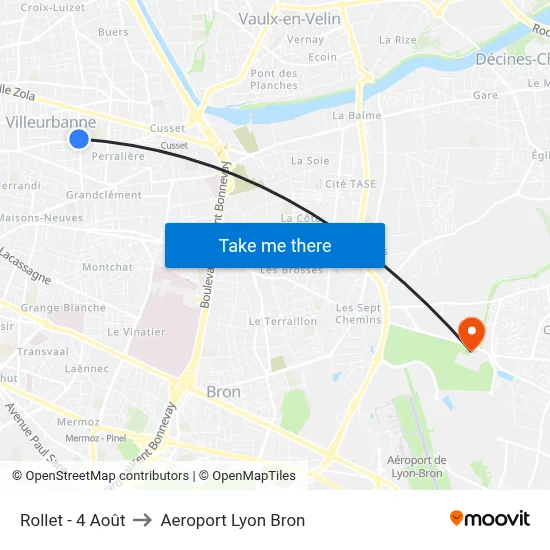 Rollet - 4 Août to Aeroport Lyon Bron map