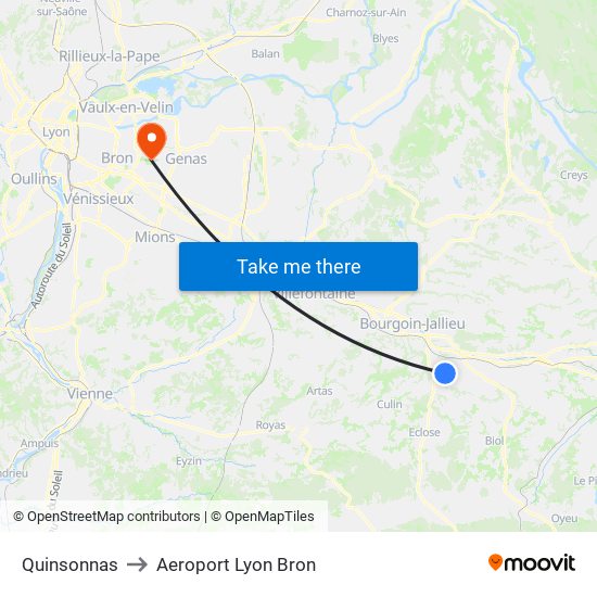 Quinsonnas to Aeroport Lyon Bron map