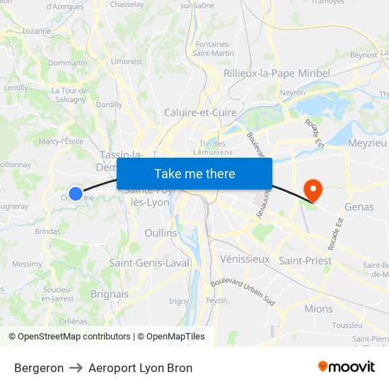 Bergeron to Aeroport Lyon Bron map