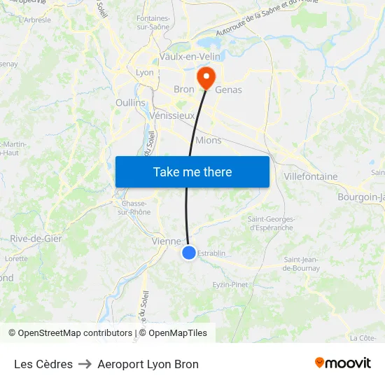 Les Cèdres to Aeroport Lyon Bron map