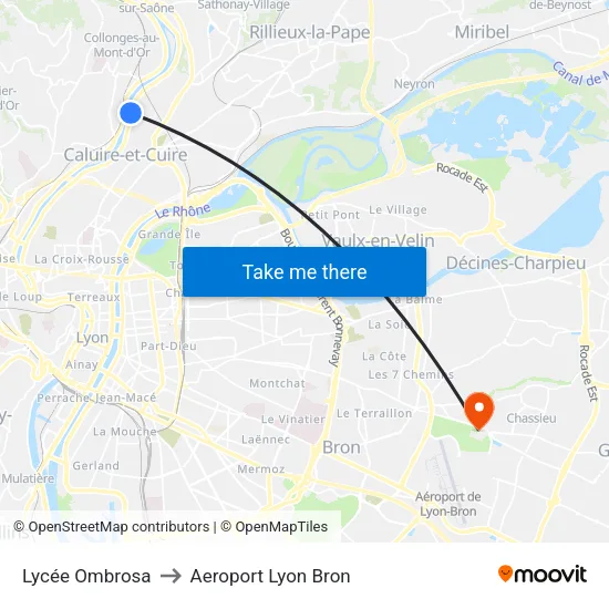 Lycée Ombrosa to Aeroport Lyon Bron map