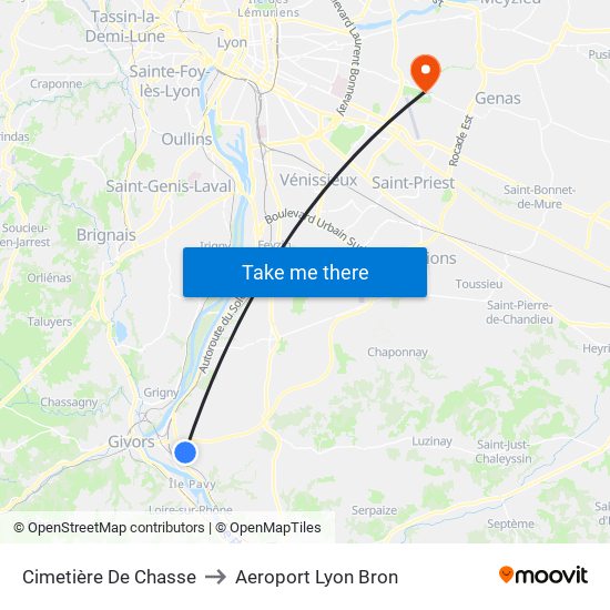 Cimetière De Chasse to Aeroport Lyon Bron map