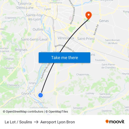 Le Lot / Soulins to Aeroport Lyon Bron map